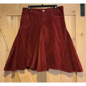 Salt & Pepper Size 16 Panel Flare Skirt Red Corduroy 32x24" Contrast Stitching